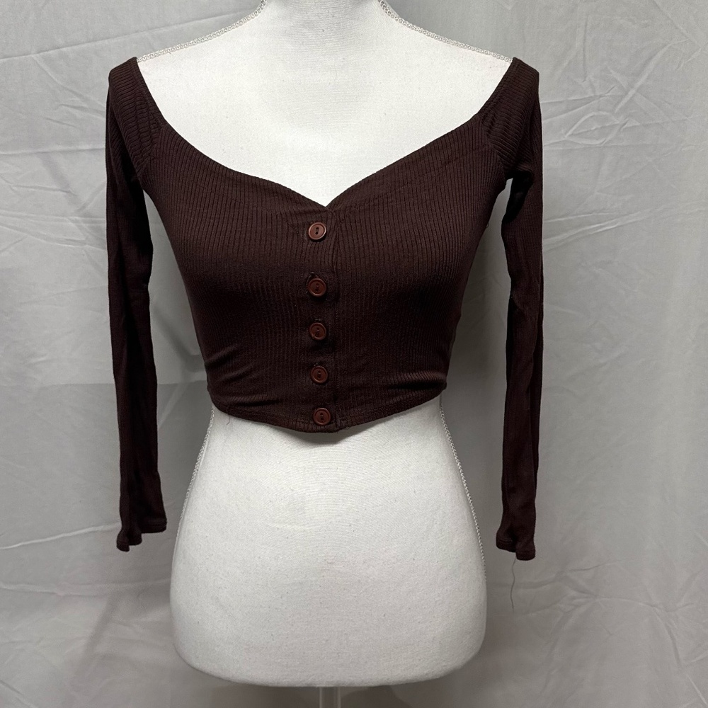 New Fashion Nova Brown Ribbed Cropped Top